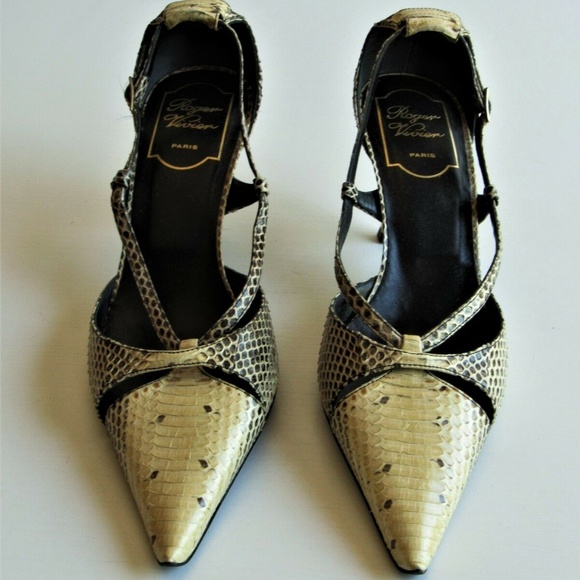 Roger Vivier Python Snakeskin Pointy Toe Heels SZ - Picture 2 of 7